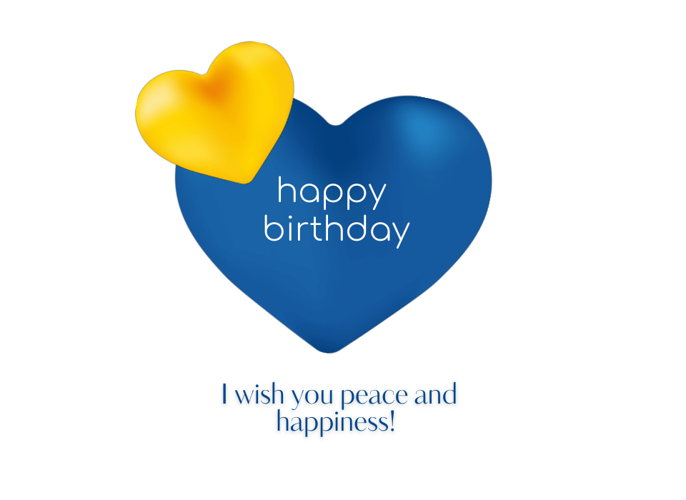 Blue and yellow heart with birthday wishes